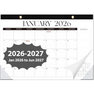 2026 Desk Calendar, 18 Monthly Calendar Runs from January 2026 to June 2027, Large 17" X 12" Desktop/Wall Calendars Easy Scheduling & Notes, Ideal for School, Home and Office - Classic Black