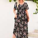 Dokotoo Womens Dresses 2025 Square Neck Tie Backless Summer Dresses Cap Sleeve Floral Buttoned Empire Waist Maxi Dress (L)