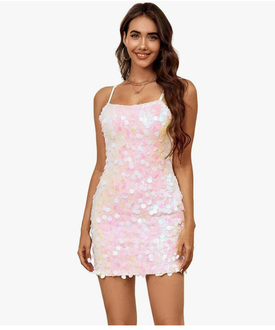 Sequin Dress for Women Spaghetti Strap Sexy Dresses Glitter Sparkly Mini Dress, Small