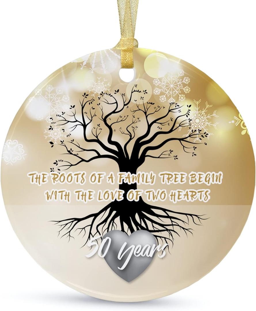 50th Anniversary Wedding Ornament 2025 Christmas Hanging for Couple,50 Years as Mr and Mrs,Xmas Wedding Gift for Parents,Ceramic Ornament for 50th Husband&Wife Married (2.9")