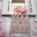 3 x Light Pink Press on Nails Short Medium Almond Shaped Cute Spring Summer Nude Jelly Gel Glue on Nails Pure Color Glossy Fake Nail Reusable Artificial Stick on Nails for Women Girls Daily Wear in 24PCS