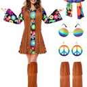 SATINIOR Hippie Costume Set Women 60s 70s Disco Outfits Halloween Party Dress Accessories for Adult XL