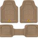 Cat® ToughRide™ Heavy-Duty 3 Piece Rubber All Season Floor Mats for Car Truck Van SUV, Beige - Premium Trim to Fit Cars Floor Mat, All Weather Deep Dish Automotive Floor Mats, Total Dirt Protection