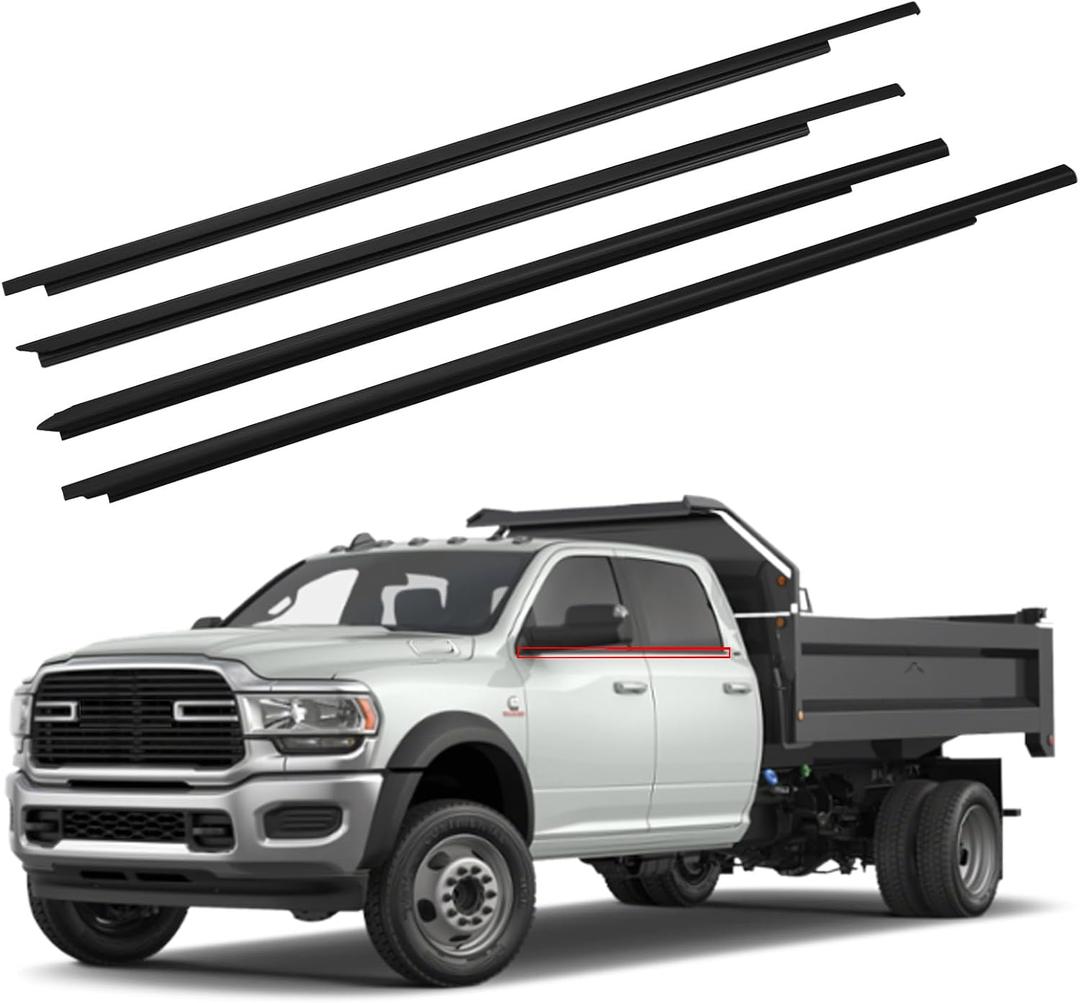 Window Weatherstrip Molding Trim Seal Belt Compatible with Dodge Vehicle 2009-2023 Ram 1500 2500 3500 4500 5500 Crew Cab, Replace#55112376AH 55112377AH 55372138AH 55372139AH
