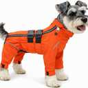 Lovelonglong Waterproof Dog Raincoat 4-Leg Full Body Dog Rain Suit with Reflective Strips & Leash Opening, Outdoor Dog Jacket for Rainy Weather L