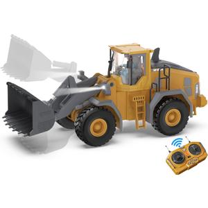 KIDMARKT Metal RC Wheel Loader Toy | 9-Channel Remote Control Construction Truck with Realistic Lights & Sounds, 1:20 Scale Rechargeable Vehicle for Boys Ages 3-12, STEM Engineering Gift for Kids 2025