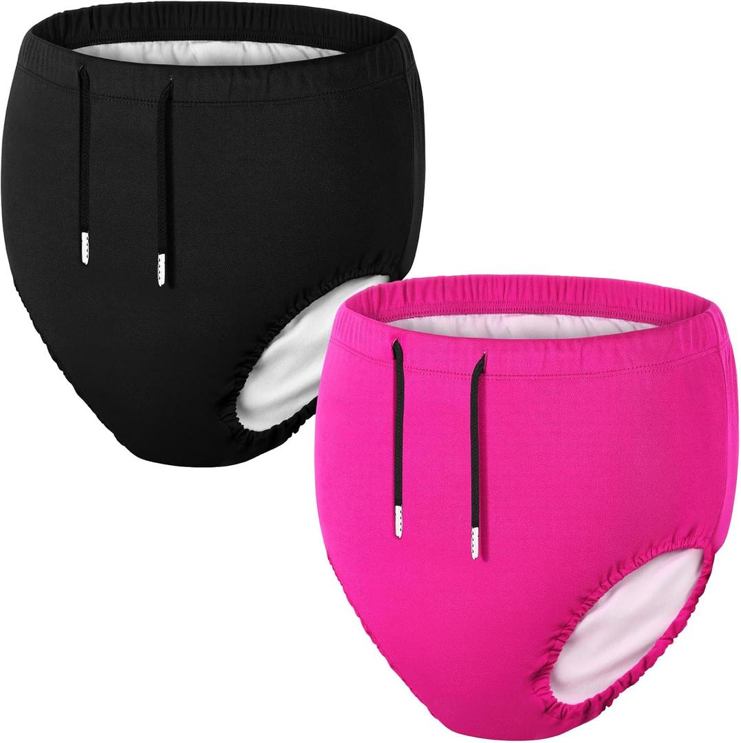 Glitopper 2 Pcs Youth Swim Diaper Special Needs Reusable Cloth Diaper Covers Waterproof Incontinence for Swimming, Unisex (Black, Rose Red, 10-12T)