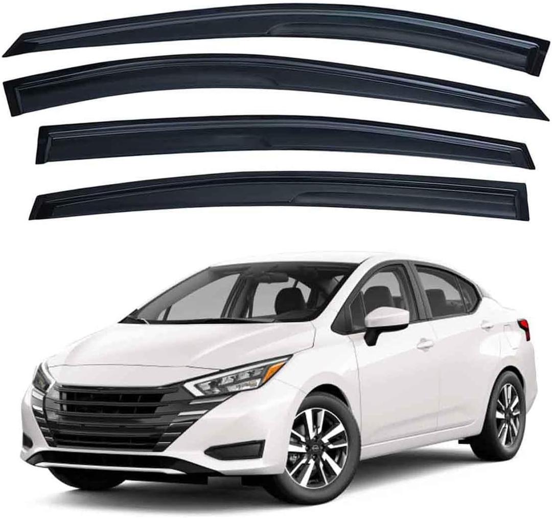 Lightronic Extra Durable Outside Mount Auto Vent Window Visor, Fits 2020-2025 Nissan Versa Sedan (S/SR/SV), UV Protection Rain Guard, Smoke Original Wind Deflector, No-Drill Easy Install, 4-Pcs