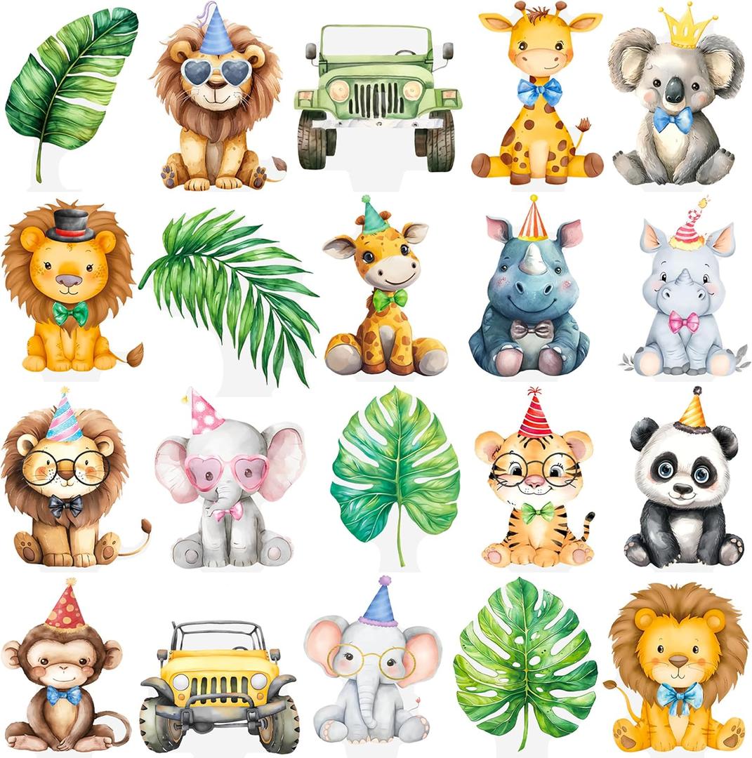 48pcs Jungle Safari Animal Cupcake Toppers Safari Baby Shower Decoration for Jungle Animal Birthday Party Baby Shower Supplies
