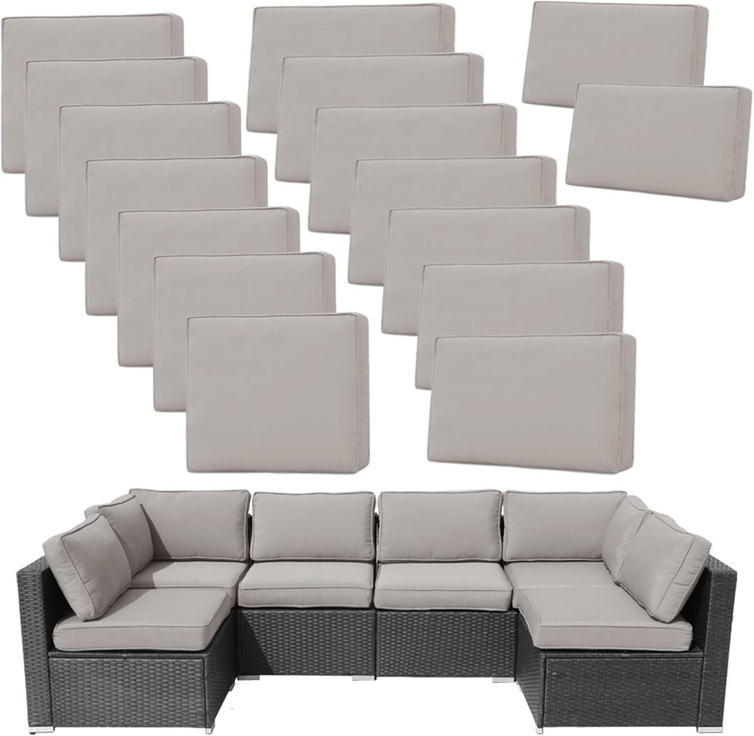 14Pieces Patio Cushion Covers Replacement Outdoor Couch Cushions Covers Splashproof Sofa Slipcovers Set with Zippers,Patio Furniture Protector Cover Only(Light Gray,25.625.63.94inches) 14Pieces Patio Cushion Covers Replacement Outdoor Couch Cushions Covers Splashproof Sofa Slipcovers Set with Zippers,Patio Furniture Protector Cover Only(Light Gray,25.625.63.94inches)