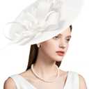 dressfan Church Fascinator Hats for Women,20s 50s Linen Vintage Hat for Derby/Church/Wedding/Cocktail/Tea Party (White)