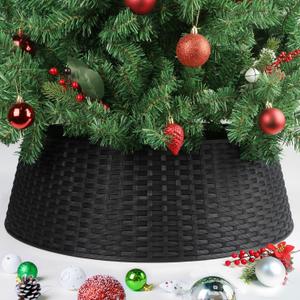 Blissun Christmas Tree Ring, 28.5" Plastic Christmas Tree Collar, Christmas Tree Skirt for Artificial Christmas Trees Decoration (Extra Large, Black)