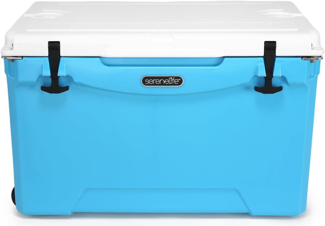 SereneLife Ultra-Tough 25-75 Quart Rotomolded Cooler Box, Holds Upto 64 Cans, Keeps Ice Up to 5 Days, Heavy-Duty Insulated Portable Ice Chest Box, Ideal for Camping, Beach, Picnics, Tailgating, etc, 75 QT
