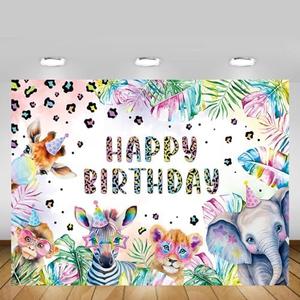MEHOFOND Wild Safari Animals Birthday Party Backdrop Cheetah Print Leopard Animal Jungle Theme Party Background Boy Birthday Party Supplies Photo Booth Props 7x5ft