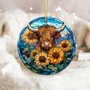 2 x Highland Cow Ornament 2025 with Sunflowers  Rustic Farmhouse Ornament, Scottish Cow Christmas Tree Decoration, Country Animal, Farm Lover Home Dcor, Countryside Rustic Keepsake
