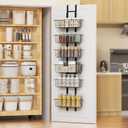 6 Tier Over the Door Pantry Organizer, Over the Door Spice Rack with Adjustable Baskets, Metal Hanging Door Pantry Organizers and Storage for Kitchen Bathroom Bedroom, Black