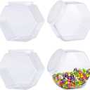 Candy jars with lids 4 Pack Plastic Candy Jars with Lid, Hexagon Candy Jars Cookie Jars for Kitchen, Clear Candy Containers for Snacks, Candy, Cookie, Dog Treats, Coffee Pod(30 OZ)