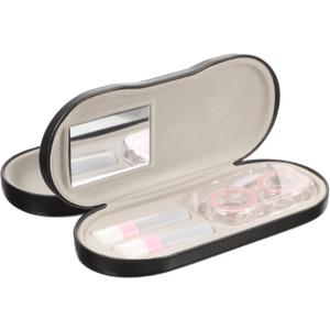 Healifty Contact Lens Case and Glasses Case, 2 in 1 Double Eyeglass Case, with Mirror Tweezers Remover, Contact Lens Storage Box for Travel (New Black & Pink)
