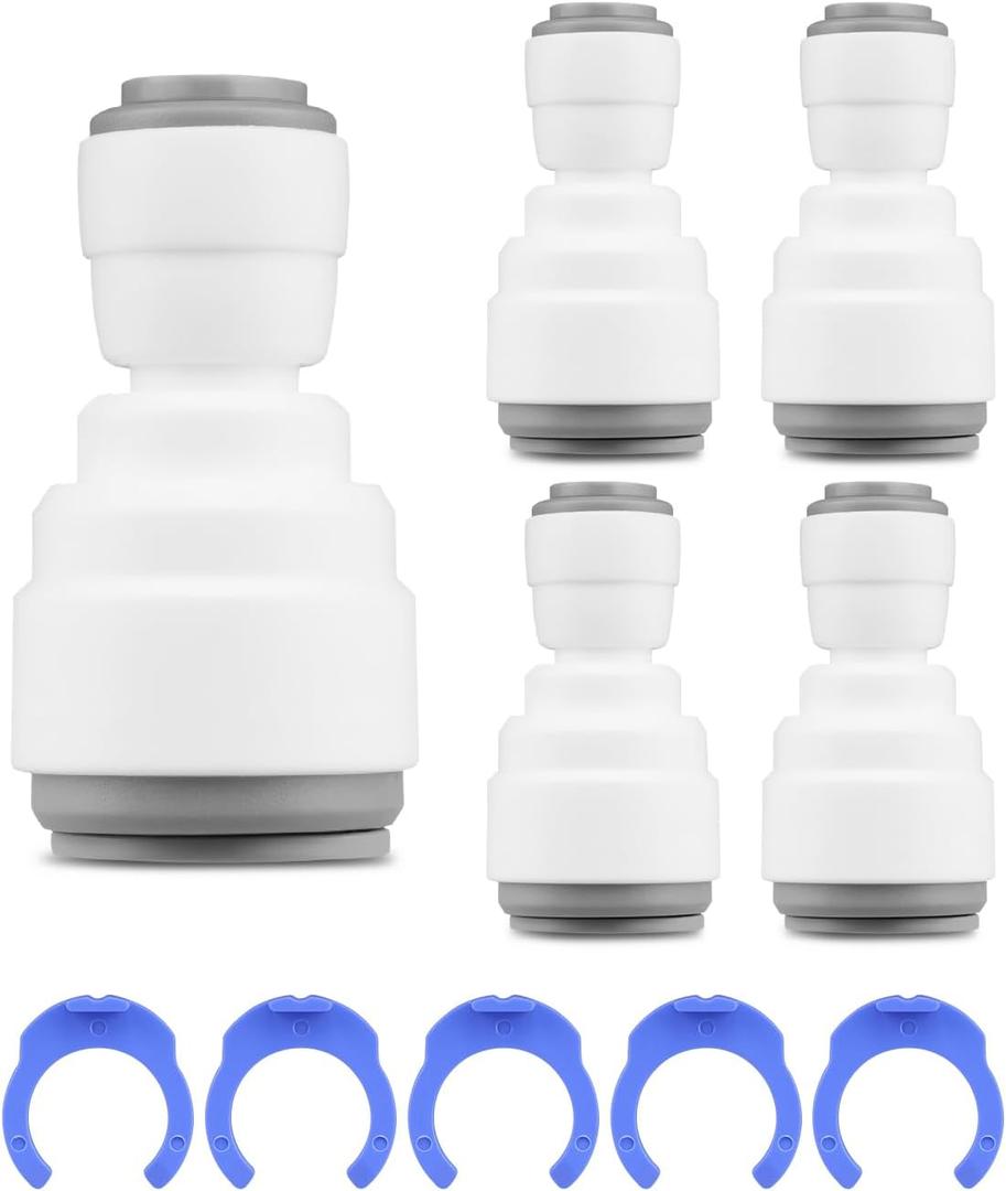 1/2" Tube OD x 1/4" Tube OD Fitting Fits for RO Water Filter System, Two Way Connector, Reducing Straight Union, 1/2 to 1/4 Push Connect Fittings, 5 Packs
