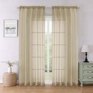Lecloud Taupe Sheer Curtains for Bedroom Decor 84 Inches Long 2 Pcs, Modern Farmhouse Decor Rod Pockets Airy Light Filtering Curtains for Living Room, Dining Room Drapes, Each Panel 59" W x 84" L