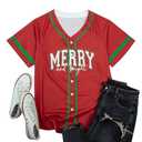 Christmas Baseball Jersey Women Merry and Bright Shirts Funny Xmas Sports Uniforms Holiday Stitched Tops, XL