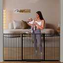DEARBB Extra Wide Baby Gate Ultra Narrow Spacing 30.11-77.36" Pressure Mounted Double Lock Swing Auto Close Walk Through Metal Safety Pet Gate for Stairs and House Doorway Kitchen (61.61"-69.48", Black)