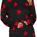 Saodimallsu Womens Valentine's Day Pajama Sets Hearts Print Lounge Set Long Sleeve Sweater and Shorts 2 Piece Outfits Large, Black