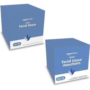 Basics Facial Tissue with Lotion, 2-Ply, 1350 Count (8Packs of 75), (Packaging May Vary)