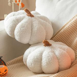 2 Pieces Pumpkin Pillow 11.8 x 6 Inch Pumpkin Throw Pillow Thanksgiving Cushion Halloween Pumpkin Pillow Fall Decorative Pumpkin Shaped Pillow for Halloween Christmas Bedroom(White)