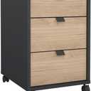 Pemberly Row Mobile Cabinet with 3 Drawers in Matte Grey and Jackson Hickory