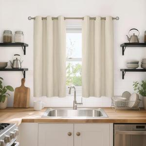 YoungsTex Short Linen 100% Blackout Curtains 45 Inch Length for Kitchen Windows, Thermal Insulated Drapes with Grommet Privacy for Bathroom Bedroom, Beige, 2 Panels, 42 X 45 Inch