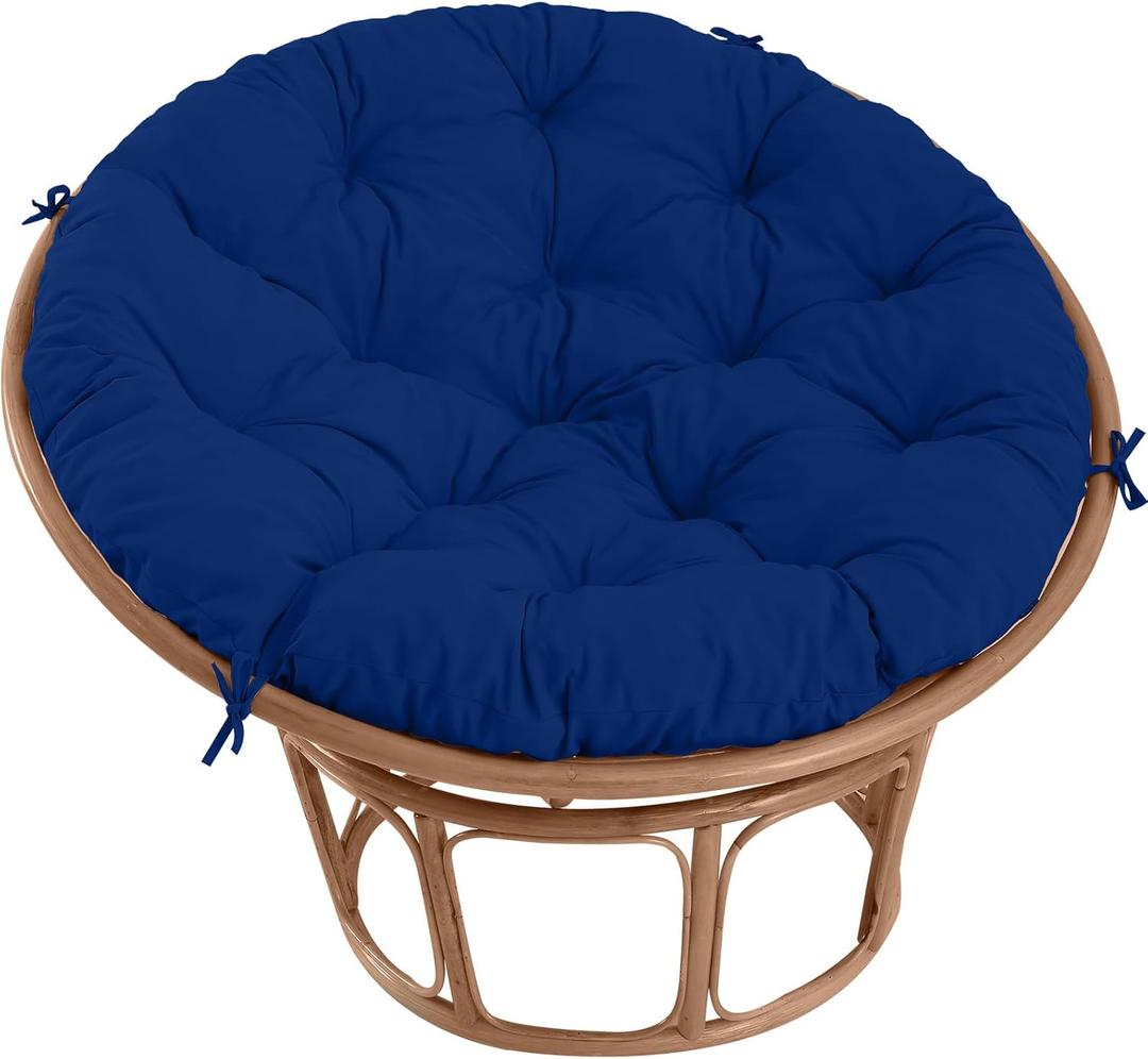 Papasan Chair Cushion Outdoor, Round Papasan Cushion Indoor with Ties, Waterproof Circle Seat Pad for Porch Patio Garden, 45 in Navy, Cushion Only (Dark Cerulean)