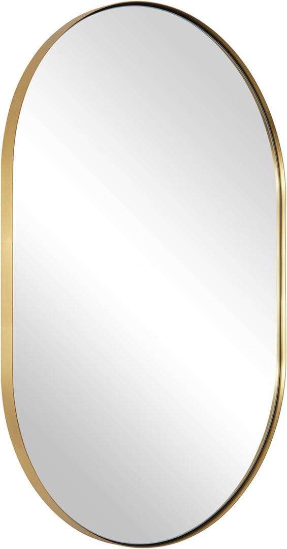 ANDY STAR Oval Bathroom Mirror, 20x33Oval Gold Mirror Stainless Steel Metal Frame Mirror for Bathroom, Entryway, Living Room, Contemporary 1" Deep Set Design Wall Mount Hangs Vertical or Horizontal