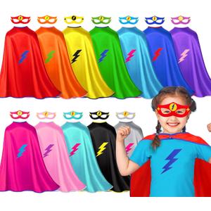 iROLEWIN Star Superhero-Capes and Masks for Kids Super-Hero Capes Bulk 12 Pack Toddler Dress-Up Costumes Halloween Party Toys (Red Blue Purple Green Black)