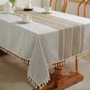 Alsoo Outdoor Table Cloth Rectangle Table, Waterproof Tablecloth Cotton Linen Wrinkle Free Rustic Tables Cover for Picnic Camping Party Kitchen Dining (Coffee Lines, 4-6 Seats, 55x75 Inches)