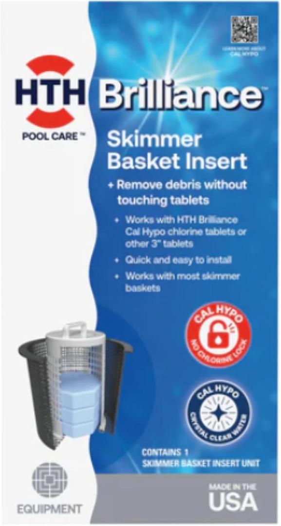 HTH 91031 Brilliance Skimmer Basket Insert - Removes Debris Without Touching Tablets, Works with Most Skimmer Baskets, Designed for HTH Chlorine Tabs or Other 3" Tabs, Helps Tabs Dissolve Efficiently