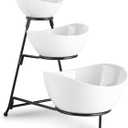 LAUCHUH Serving Dish for Entertaining, 3 Tier Serving Tray, Chip and Dip Serving Set Oval Serving Bowl Set for Thanksgiving, Christmas, Fruit, Dessert, Appetizer, Candy, Vegetable, Black
