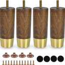 5 Inch Wooden Furniture Legs with Gold Cap Set of 4 Sofa Replacement Solid Wood Furniture Feet for Armchair Couch Cabinet Dresser Ottoman TV Stand Bed Legs (5inch)