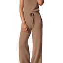PRETTYGARDEN Jumpsuits for Women Dressy Casual Summer Clothes Sleeveless Wide Leg Long Pants Rompers Outfits (Khaki,Small)
