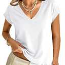 GKBK Womens Cotton Tops Cap Short Sleeve Crop V Neck Basic Shirts Boxy Casual Spring Summer Clothing Outfits White.L