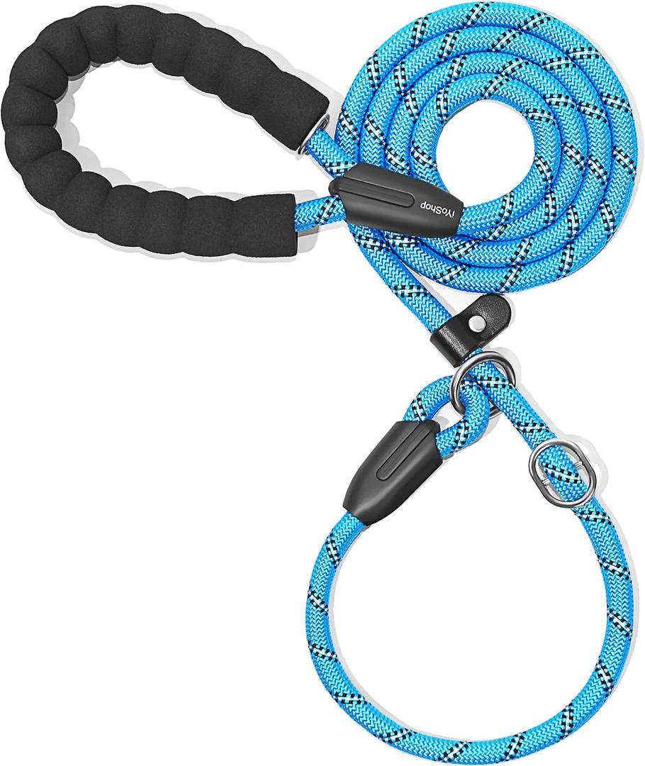 iYoShop Durable Slip Lead Dog Leash with Padded Handle and Highly Reflective Threads, No Pull Dog Training Leash, (1/2" x 6 FT, Blue)