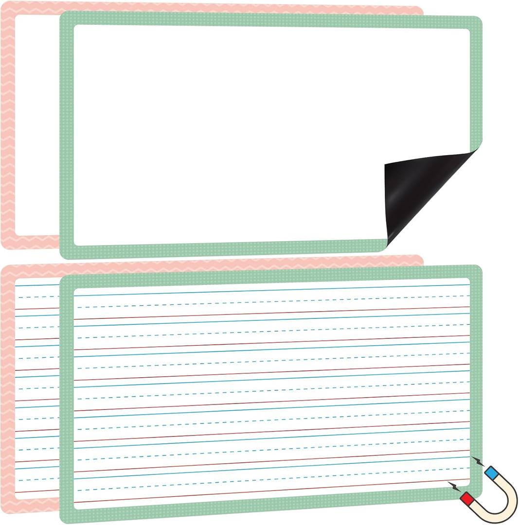 TecUnite 4pcs Jumbo Magnetic Draw & Write Paper 21.5" x 18" Dry Erase Handwriting Lined Paper Magnetic Lined Sheet for School, Office, Kitchen Fridge, Kids Drawing (Pink+Green)