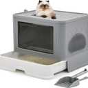 YITAHOME Large Enclosed Cat Litter Box with Lid Cover, Hooded Odorless Cat Toilet with Litter Scoop Cat Self Groomer Deodorizer Filter Front Entry Top Exit Door, Easy to Install and Clean (Gray)