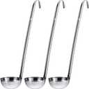 meekoo 3 Pieces Stainless Steel Ladle Soup Handle Ladle with Pouring Rim for Kitchen Cooking Soup Sauce(2 oz)