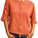 Saodimallsu Womens 3/4 Sleeve Cardigan Sweaters Button Down Crewneck Knit Cropped Tops Casual Fall Outerwear Orange (Orange, XL)