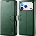 TUCCH Wallet Case for iPhone 17 Pro (6.3") 2025, RFID Blocking 4 Card Slots, Kickstand, Shockproof TPU Shell, PU Leather, Magnetic Closure, Protective Flip Folio Cover, Evergreen