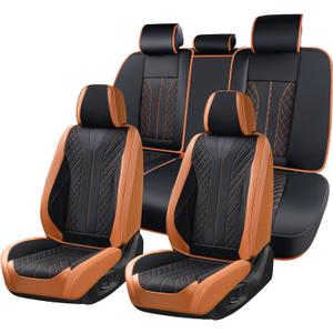 FLORICH Car Seat Covers Full Set Leather Automotive Seat Cover Waterproof 5 Seats Car Seat Protectors Luxury Front and Back Seat Cushions Universal Fit for Most Cars SUV Trucks, Brown&Black
