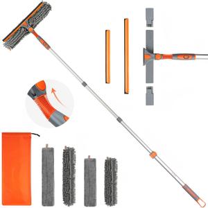 Eazer 64'' Squeegee Window Cleaner 2 in 1 Rotatable Window Cleaning Tool Kit with Telescopic Pole, Window Washing Equipment with Bendable Head for Indoor/Outdoor Window and Car Glass