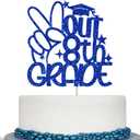 Calarjeta Out 8th Grade Cake Topper, 8th Grade Grad Cake Topper, Class of 2024 8th Graduation, Eighth Grade Graduation Party Decorations Blue Glitter