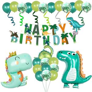 LilyZheng Dinosaur Birthday Decorations Cute Dinosaur Balloon Dino Party Supplies Happy Birthday Banner Confetti Green Latex Balloon Baby Shower Decos Boys and Girls